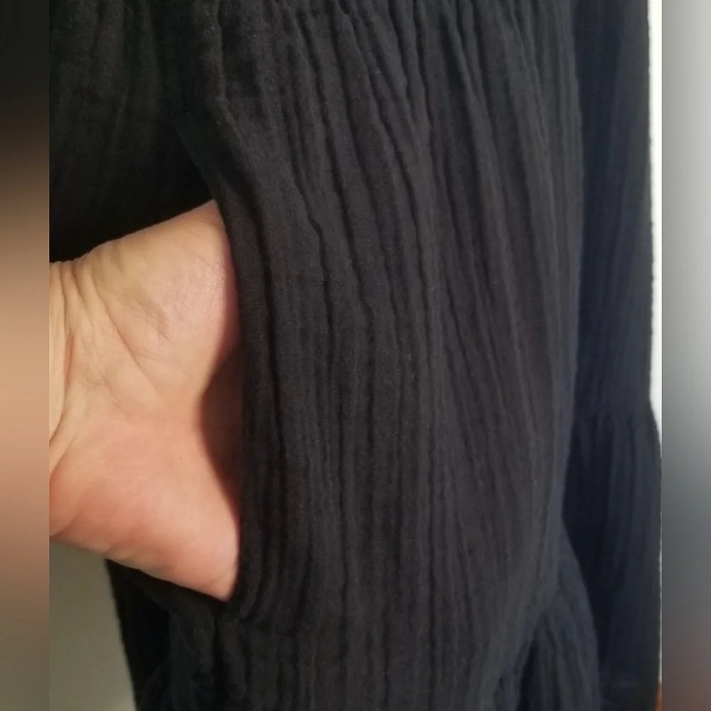 Preowned•Old Navy Black Puff Sleeve Gauze Tiered Peasant Dress•Size XL•2 Pocket - Picture 9 of 9